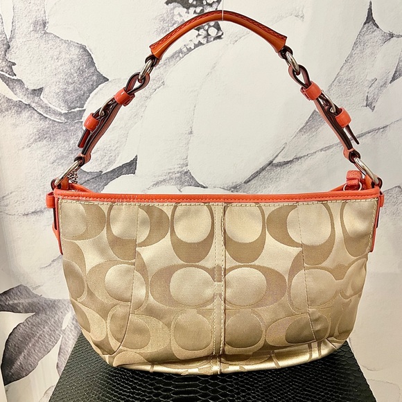 NWOT Coach SHOULDER BAG Canvas Purse with Coral Leather Strap - Picture 5 of 13